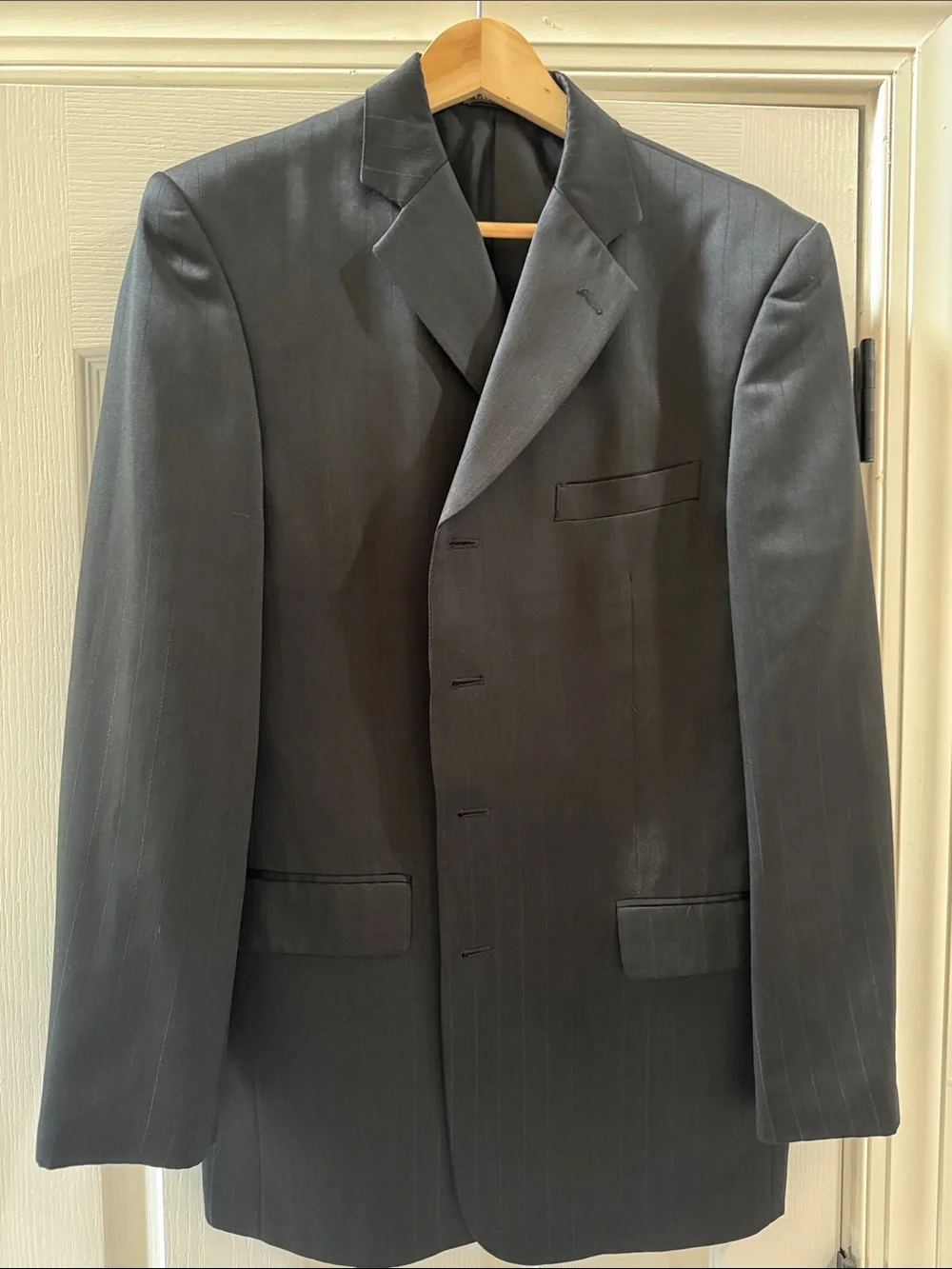 Men's Dark Charcoal Pinstripe Blazer - Classic Tailored Style